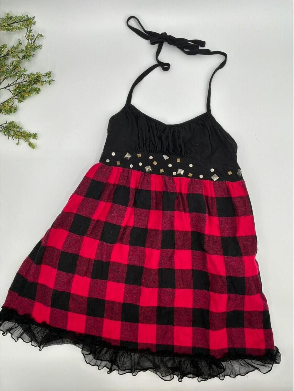 Olsenboye Pink Checker Halter Top Babydoll Tank Size S Y2K Grunge Vintage